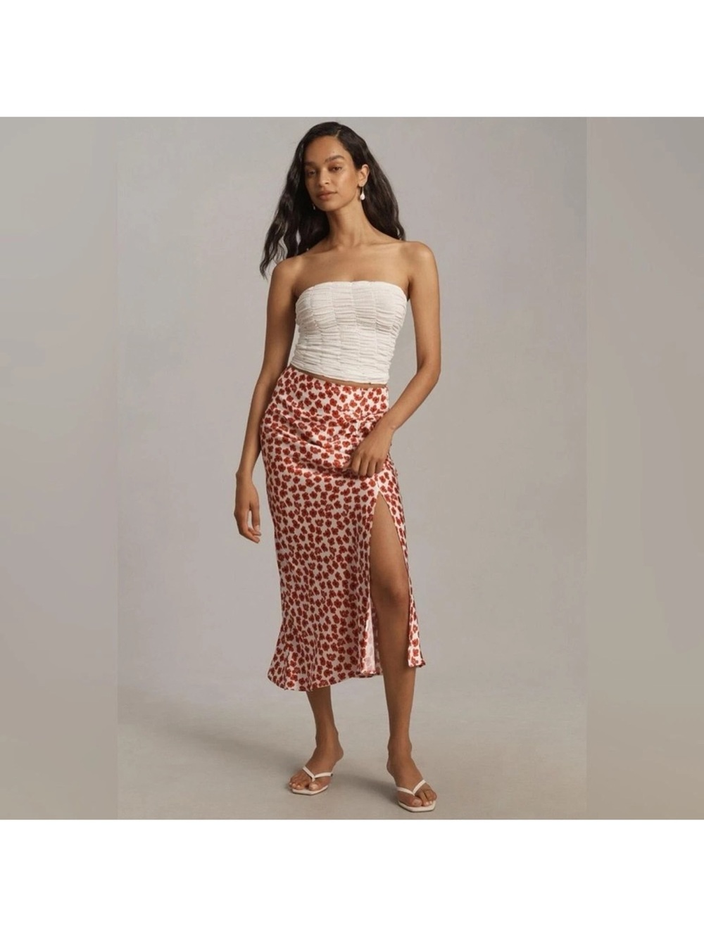Maeve Midi Slip Skirt in Red Floral Print Medium - Picture 5 of 11